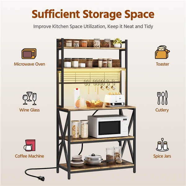 Yaheetech Kitchen Bakers Rack with Power Outlet & LED Lights