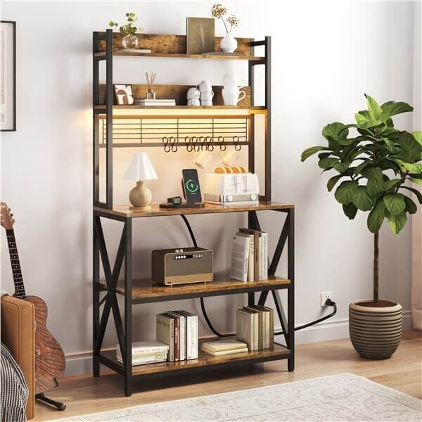 Yaheetech Kitchen Bakers Rack with Power Outlet & LED Lights