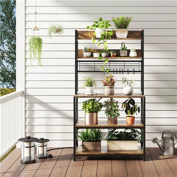 Yaheetech Kitchen Bakers Rack with Power Outlet & LED Lights