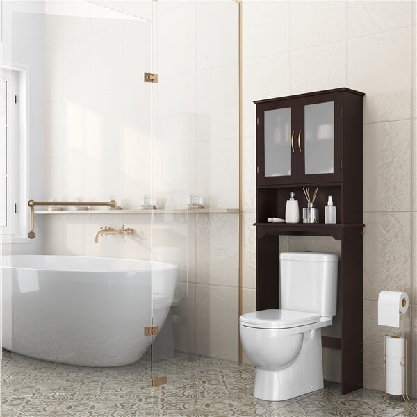 Yaheetech Free Standing Toilet Rack with Adjustable Shelves and Tempered Glass Doors for Bathroom Washroom