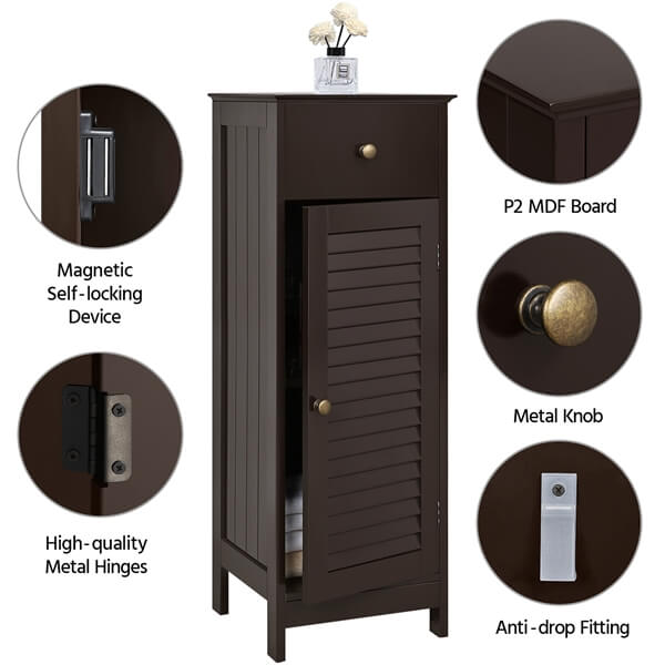 Yaheetech Wooden Free-Standing Storage Organizer Unit with Drawer and Door Cabinet