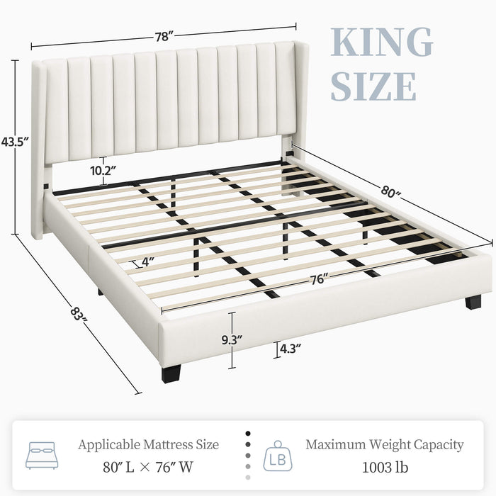 Yaheetech Upholstered Bed Frame with Wing Side