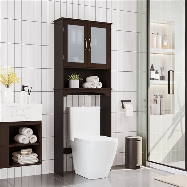 Yaheetech Free Standing Toilet Rack with Adjustable Shelves and Temper ...