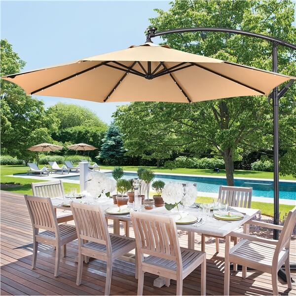 Yaheetech 10FT Solar Offset Umbrella with 32 LED Lights