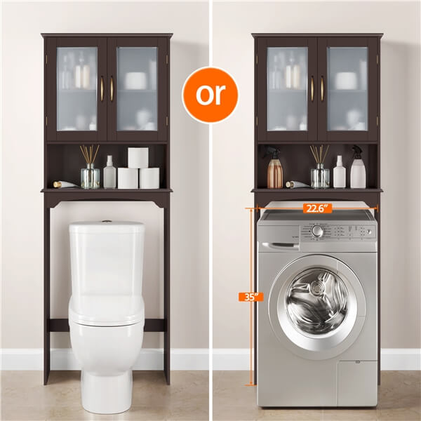 Yaheetech Free Standing Toilet Rack with Adjustable Shelves and Tempered Glass Doors for Bathroom Washroom