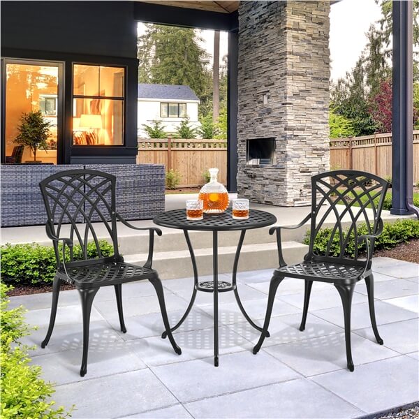 Yaheetech Patio Bistro Set 3-Piece Outdoor Cast Aluminum Table and Chairs Set
