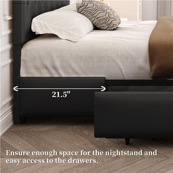 Yaheetech Upholstered Bed Frame with Adjustable Headboard and Three Drawers Storage