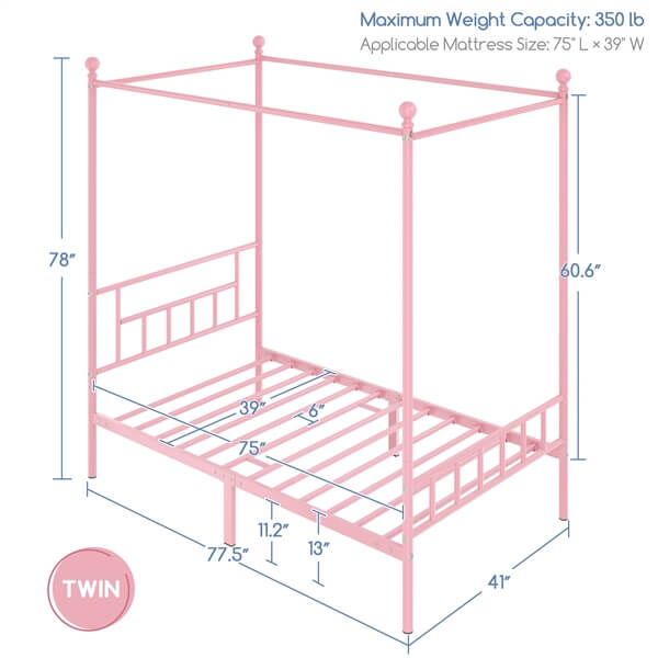 metal canopy bed frame twin