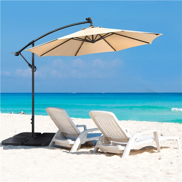 Yaheetech 10FT Solar Offset Umbrella with 32 LED Lights