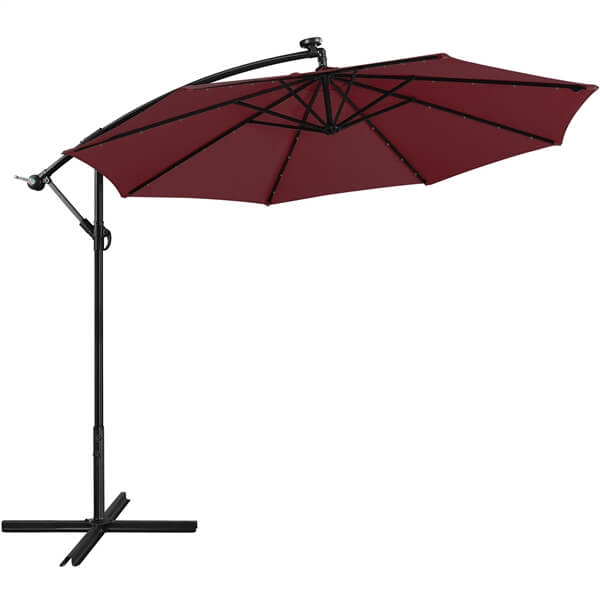 Yaheetech 10FT Solar Offset Umbrella with 32 LED Lights