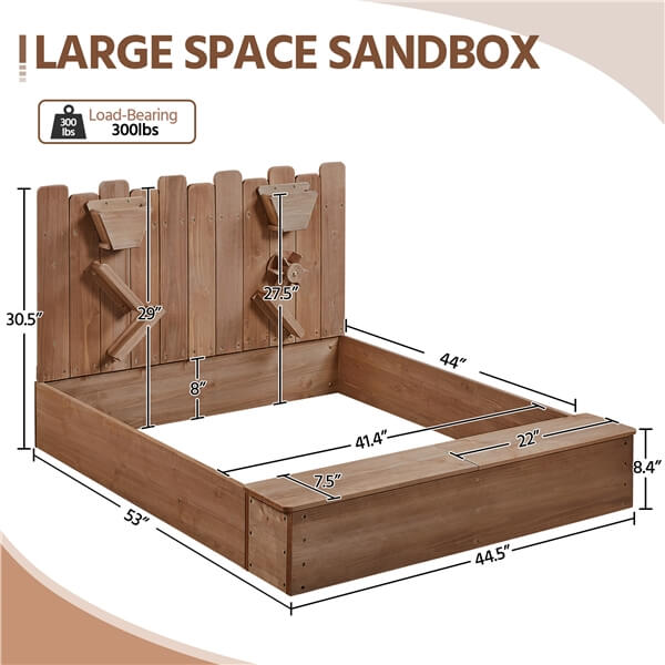 Yaheetech 53× 44.5in Wood Sand Box for Kids Ages 3-8