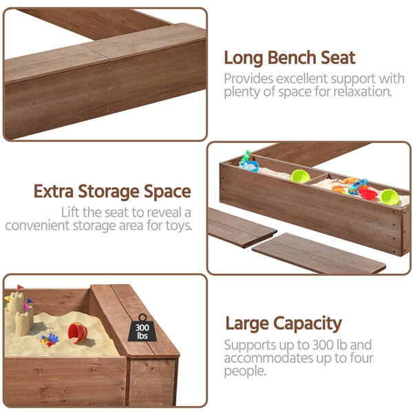 Yaheetech 53× 44.5in Wood Sand Box for Kids Ages 3-8