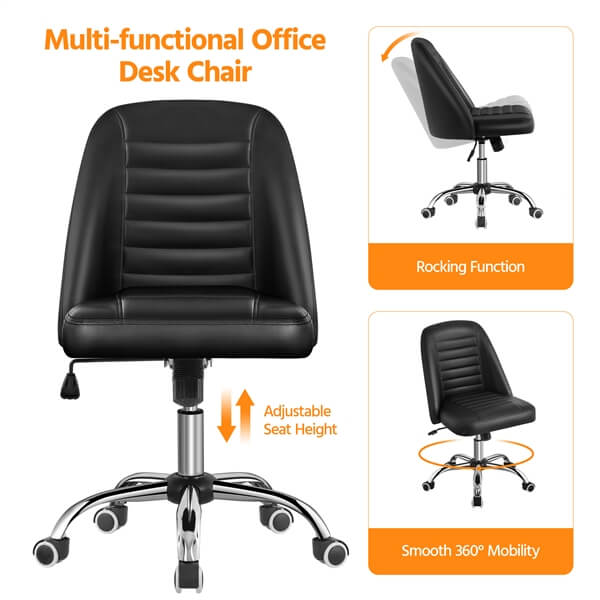 Yaheetech Mid Back PU Leather Armless Desk Office Chair