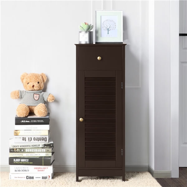 Yaheetech Wooden Free-Standing Storage Organizer Unit with Drawer and Door Cabinet