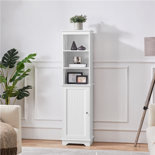 Yaheetech Tall Slim Storage Cabinet with 3 Shelves & Door