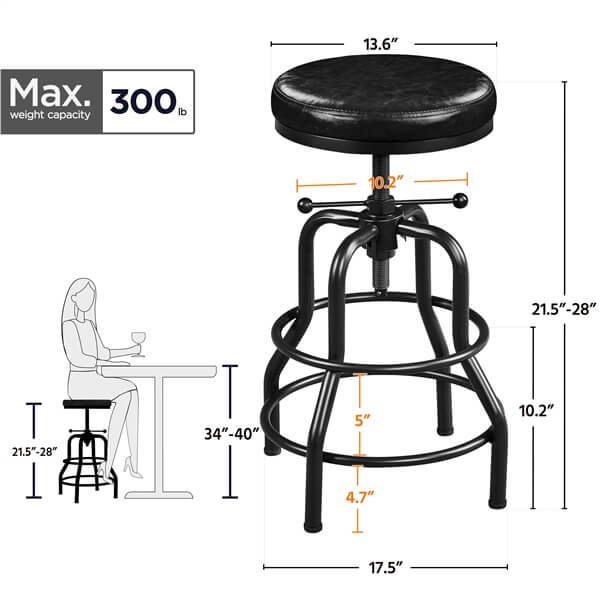 Yaheetech Industrial Bar Stools Vintage Counter Height Adjustable Metal Bar Stool