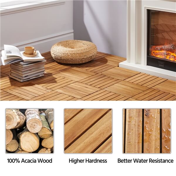 Yaheetech 10PCS Acacia Wood Interlocking Flooring Tiles
