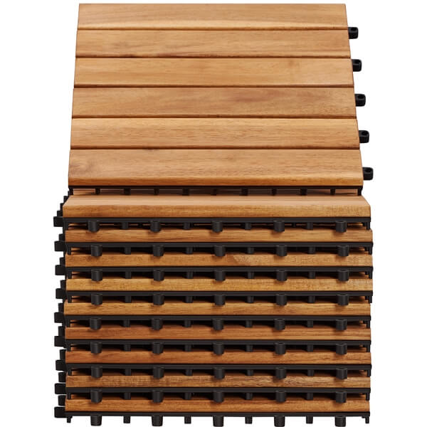 Yaheetech 10PCS Acacia Wood Interlocking Flooring Tiles
