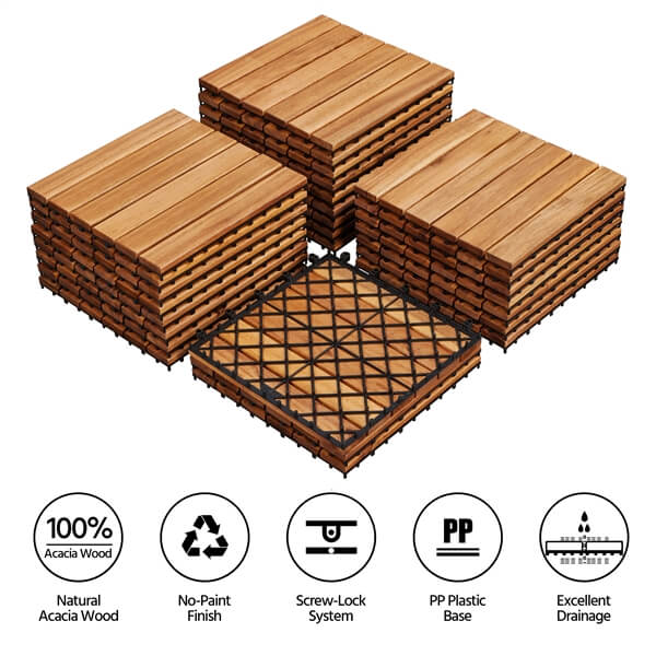Yaheetech 10PCS Acacia Wood Interlocking Flooring Tiles