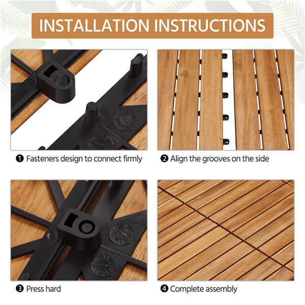 Yaheetech 10PCS Acacia Wood Interlocking Flooring Tiles