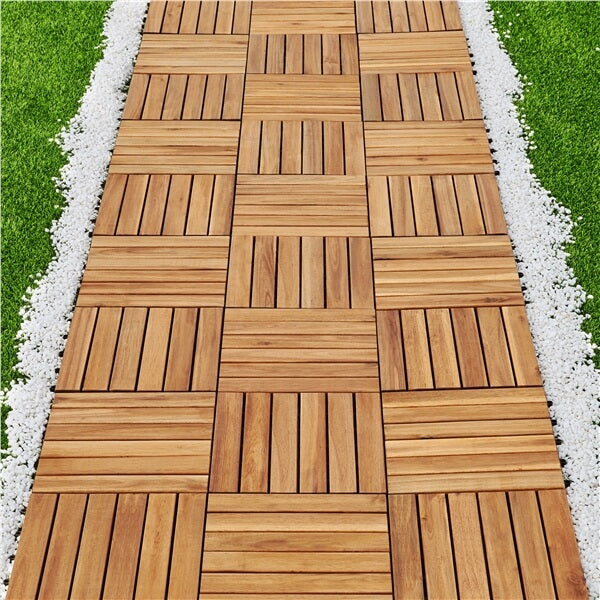 Yaheetech 10PCS Acacia Wood Interlocking Flooring Tiles