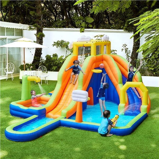inflatable bounce house and water slide