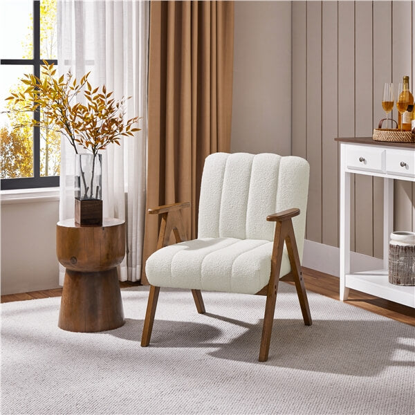 Yaheetech Boucle Fabric Mid Century Accent Chair