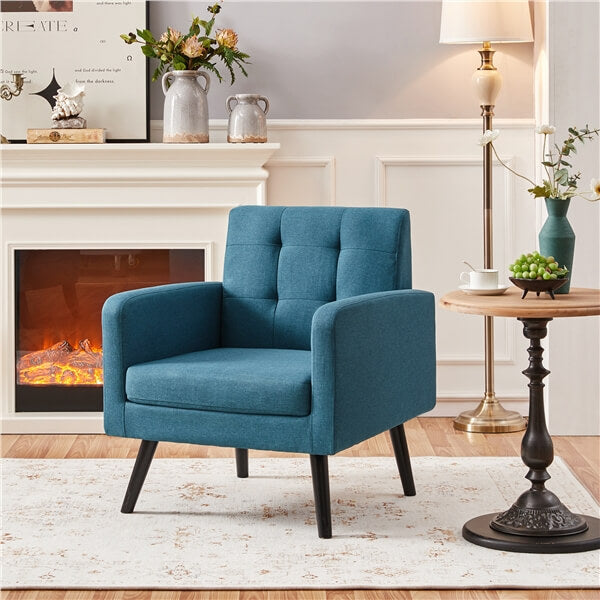 Yaheetech Cozy Armchair Button Tufted Back and Wood Legs