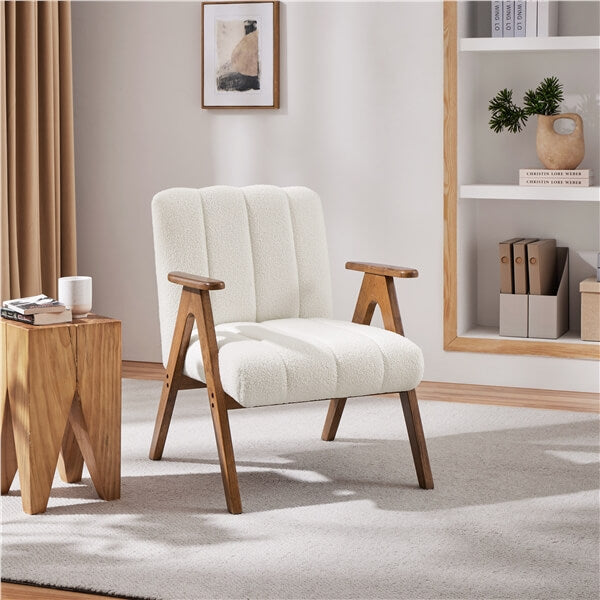 Yaheetech Boucle Fabric Mid Century Accent Chair