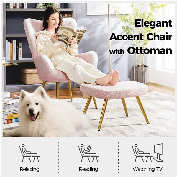 Yaheetech Sherpa Armchair with Golden Metal Legs and High