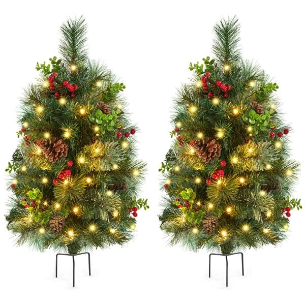 Yaheetech 2Pcs Pre-lit Mini Christmas Trees