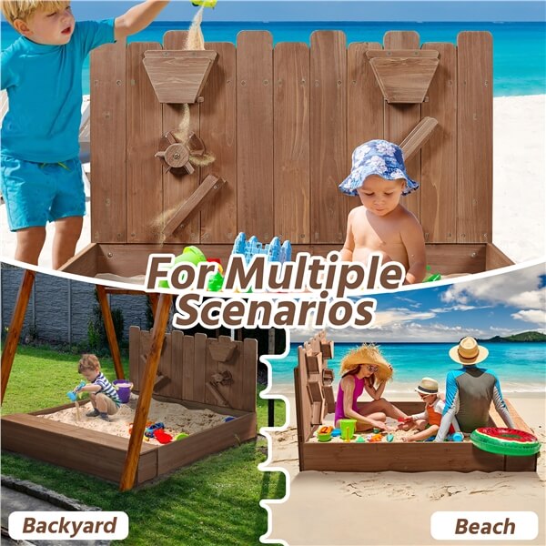 Yaheetech 53× 44.5in Wood Sand Box for Kids Ages 3-8