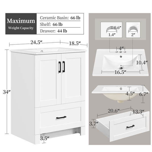 Yaheetech 24.5" Modern Bathroom Vanity with Ceramic Basin