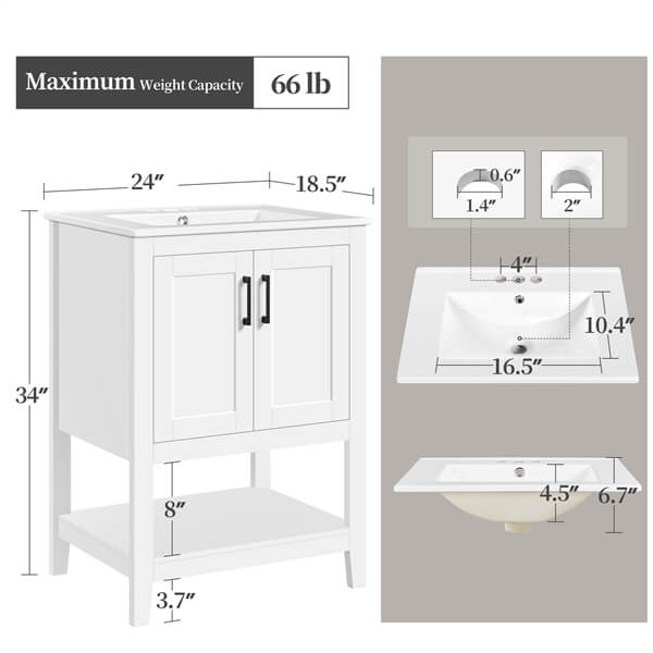 Yaheetech 24" Modern Bathroom Vanity with Sink