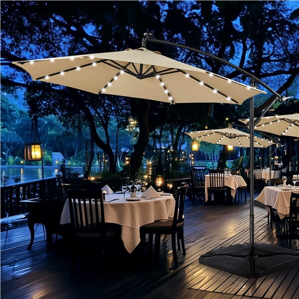 Yaheetech 10FT Solar Offset Umbrella with 32 LED Lights