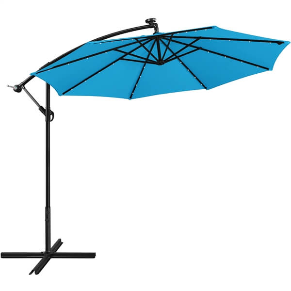 Yaheetech 10FT Solar Offset Umbrella with 32 LED Lights