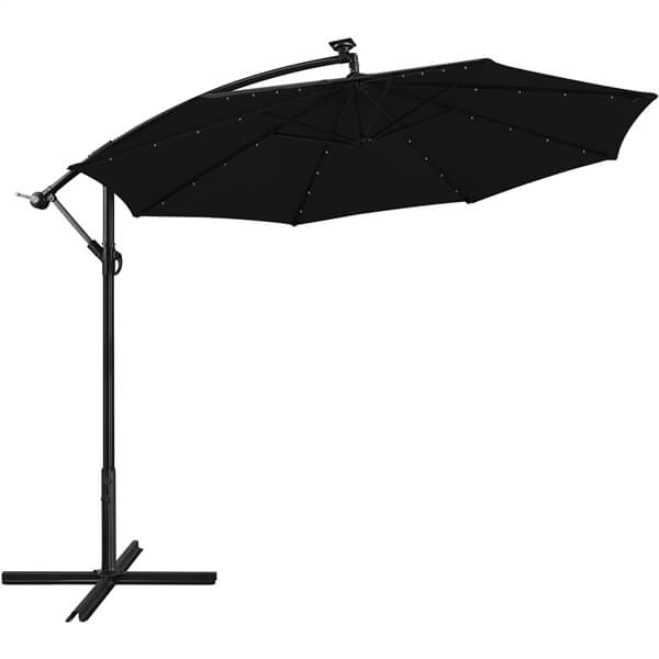 Yaheetech 10FT Solar Offset Umbrella with 32 LED Lights