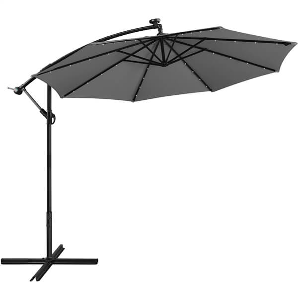 Yaheetech 10FT Solar Offset Umbrella with 32 LED Lights