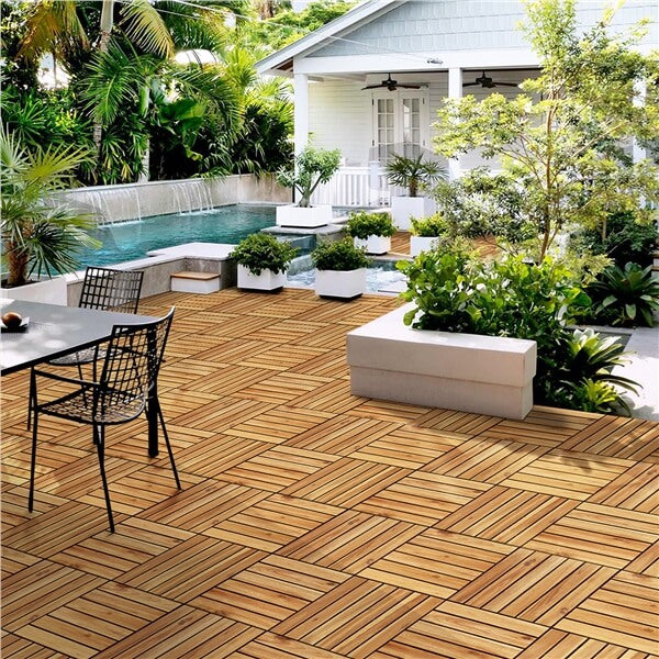 Yaheetech 10PCS Acacia Wood Interlocking Flooring Tiles
