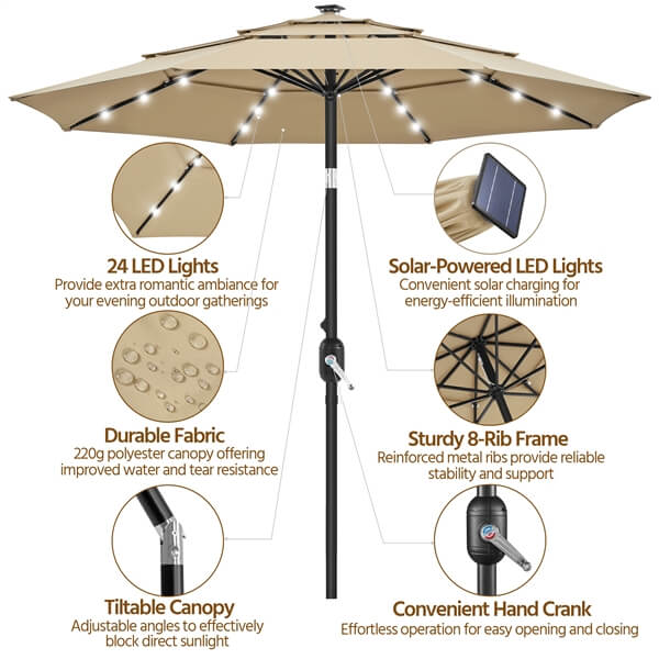 Yaheetech 10ft 3-Tier Vented Solar Patio Umbrella