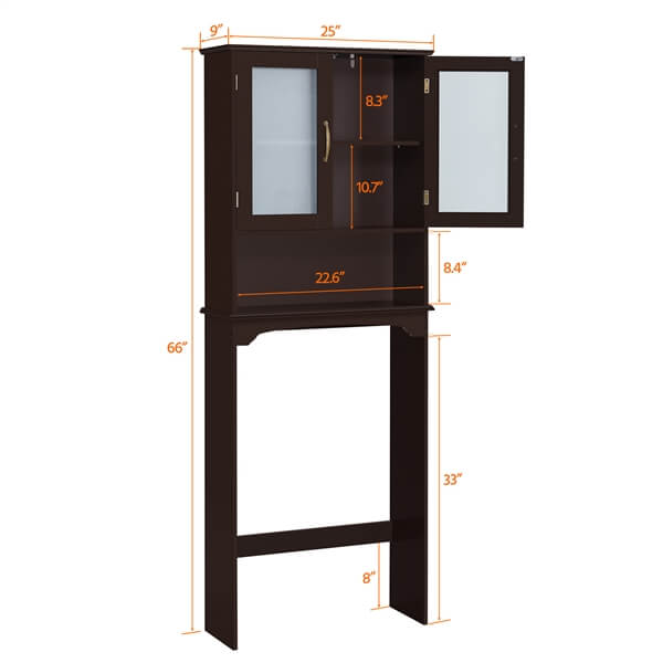 Yaheetech Free Standing Toilet Rack with Adjustable Shelves and Tempered Glass Doors for Bathroom Washroom