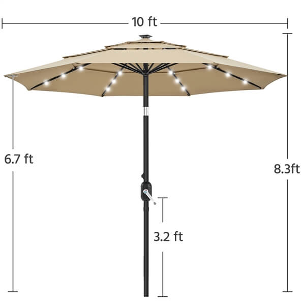 Yaheetech 10ft 3-Tier Vented Solar Patio Umbrella