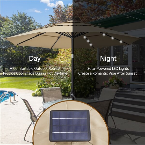 Yaheetech 10ft 3-Tier Vented Solar Patio Umbrella