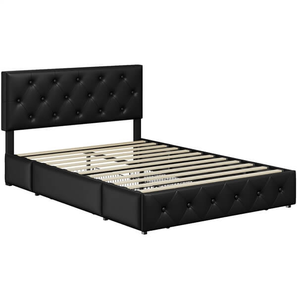 Yaheetech Upholstered Bed Frame with Adjustable Headboard and Three Drawers Storage