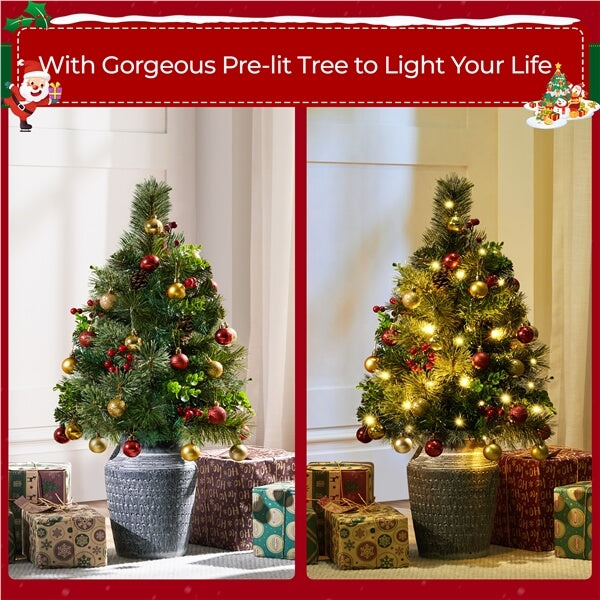 Yaheetech 2Pcs Pre-lit Mini Christmas Trees