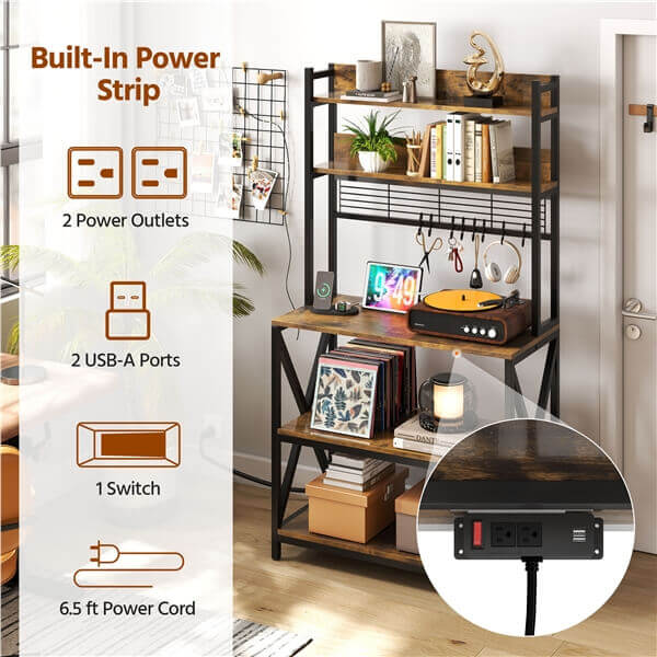 Yaheetech Kitchen Bakers Rack with Power Outlet & LED Lights