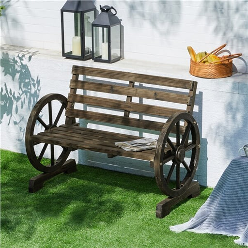 outdoor wagon wheel bench