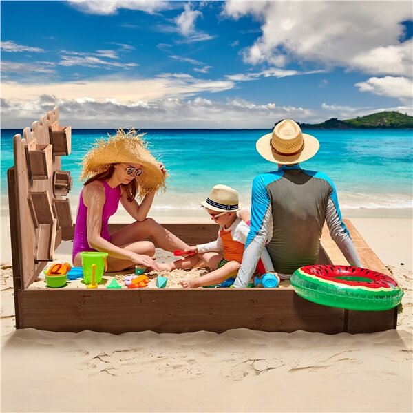 Yaheetech 53× 44.5in Wood Sand Box for Kids Ages 3-8