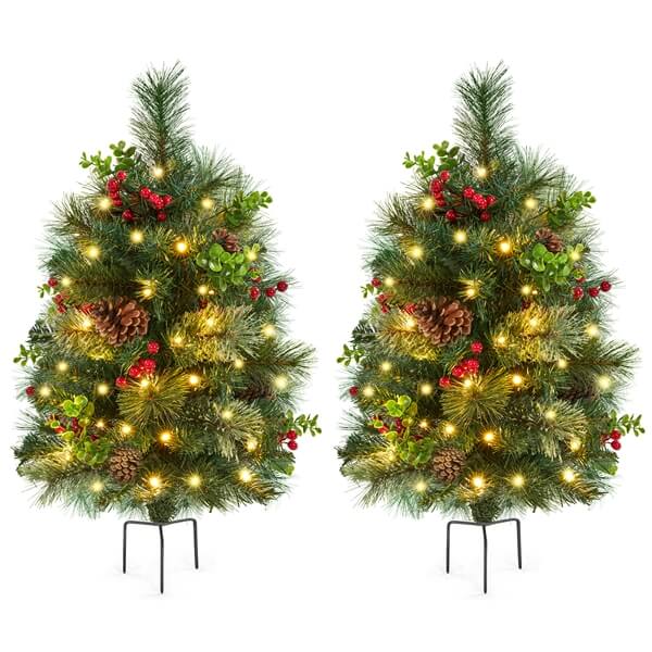 Yaheetech 2Pcs Pre-lit Mini Christmas Trees