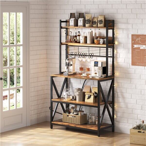 Yaheetech Kitchen Bakers Rack with Power Outlet & LED Lights